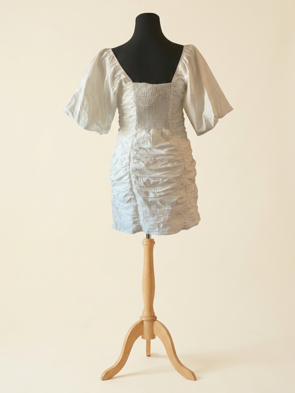 Ally Fashion “Claussen” White Ruched Square-Neck Mini Dress With Puff Sleeves — image 2 of 3